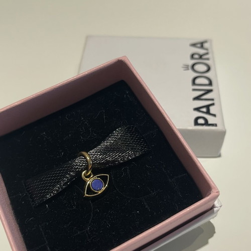Pandora pendant with blue eye 14K gold plated, unused with packaging