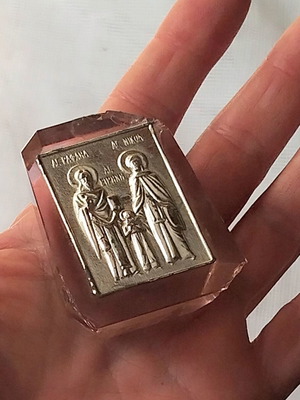Silver icon of Saints Raphael, Nicholas and Irene used 950