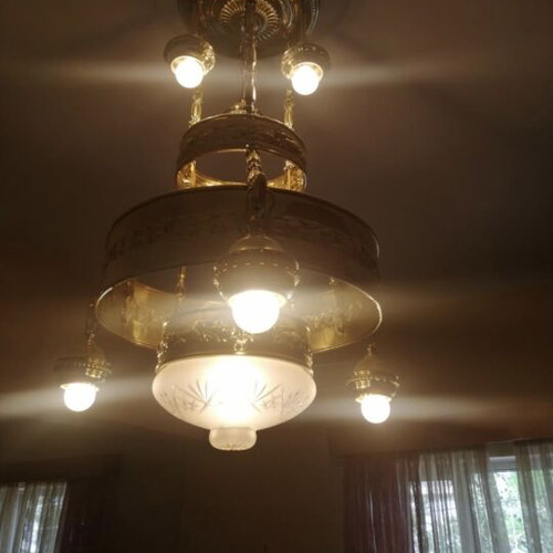 Art Nouveau brass chandelier 1900-1920 from Austria like new, 7 lights, 60 cm