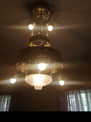 Art Nouveau brass chandelier 1900-1920 from Austria like new, 7 lights, 60 cm