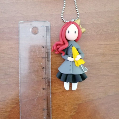 Necklace with polymer clay girl and steel chain new