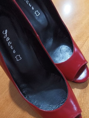 Sante leather peep-toe pumps red size 39 new, 11cm heel