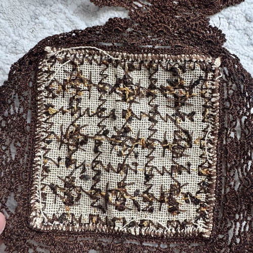 Vintage coasters used with lace and decorative beads in brown-bronze
