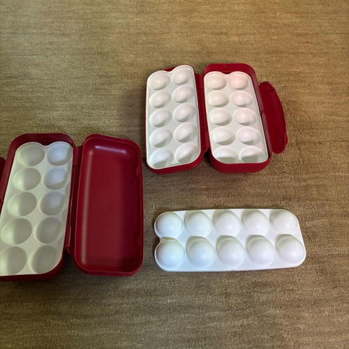 Tupperware egg holder set of 2 like new, red