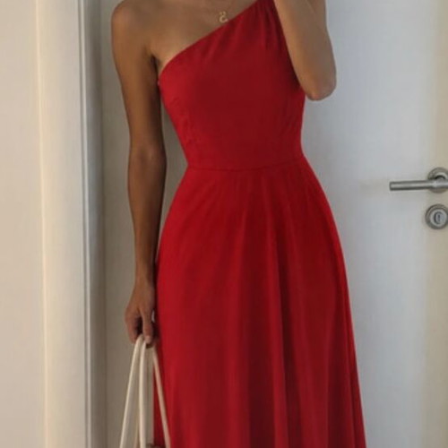 Baptism Wedding Dress Maxi Red One Shoulder New