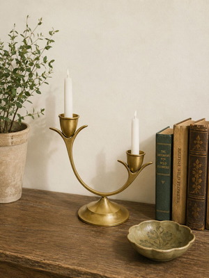 Vintage double brass candlestick from Belgium 1960s like new