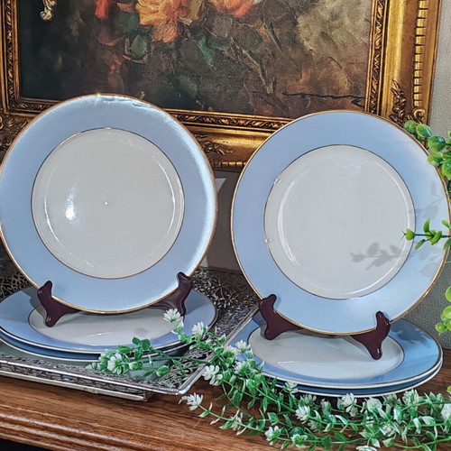 Royal Doulton porcelain dinner plates set of 6, gold rim, 25 cm