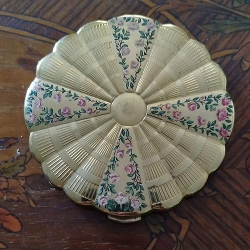 Vintage Powder Compact Mid-Century Floral Enamel