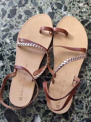 Leather sandals size 41, brown and gold