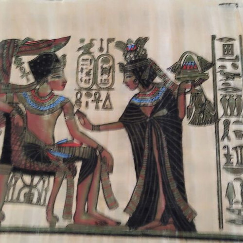 Handmade Egyptian Papyrus Tutankhamun and Ankhesenamun like new