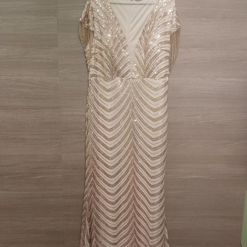 Gold beige maxi dress 2XL with chain sleeves