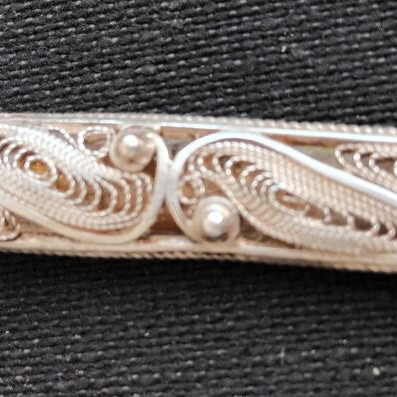 Vintage silver tie clip handmade filigree, like new