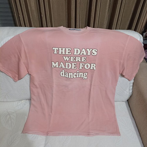Bershka Unisex Pink Wide T-shirt Used with Logo