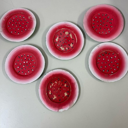 Watermelon coasters used, set of 6