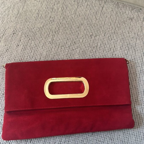 Suede leather red clutch bag NAK like new