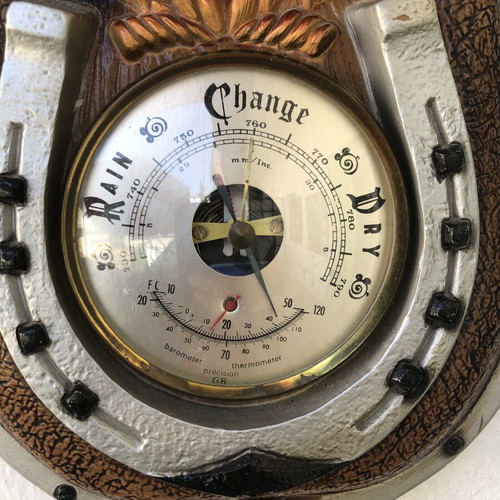 Vintage wall barometer with horse head, plastic PVC