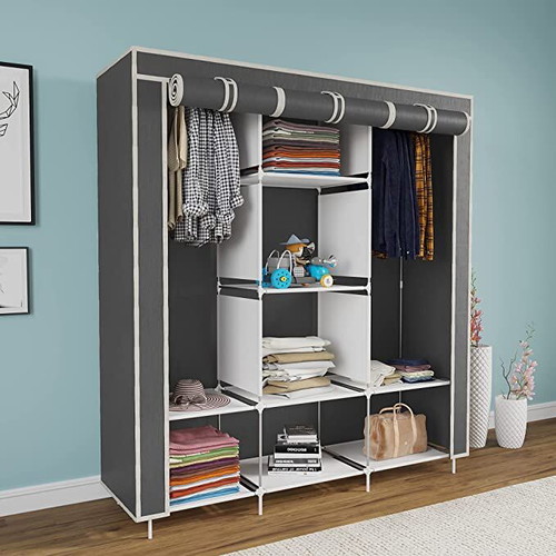 Triple fabric wardrobe with metal frame 175x130x45cm with zipper new