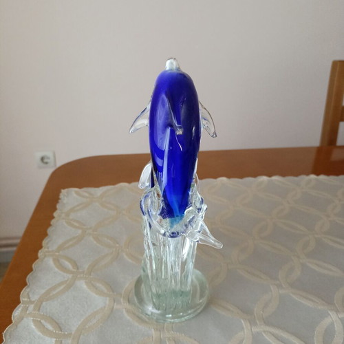 Glass decorative dolphins in blue shade like new