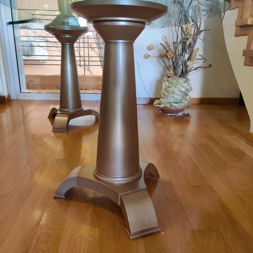 Oval table used, handmade construction, solid wood base