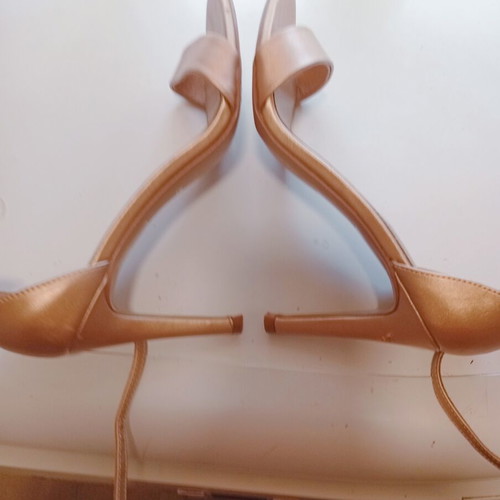 Exe leather sandals, champagne gold, size 39, high heel