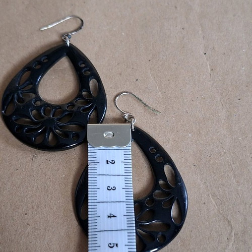 Accessorize earrings used, black embossed dangle