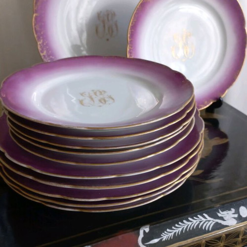 Serving set for 6 French porcelain with monogram like new