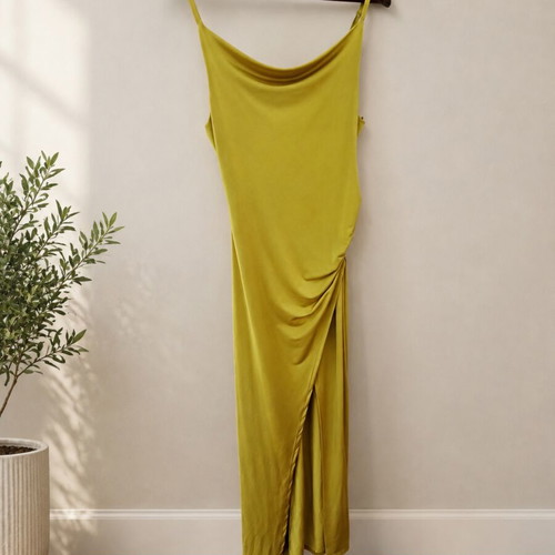 Be You satin dress, green, size large, side slit, adjustable straps