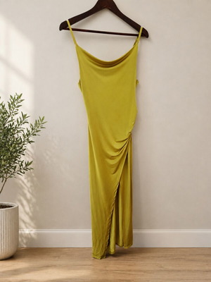 Be You satin dress, green, size large, side slit, adjustable straps