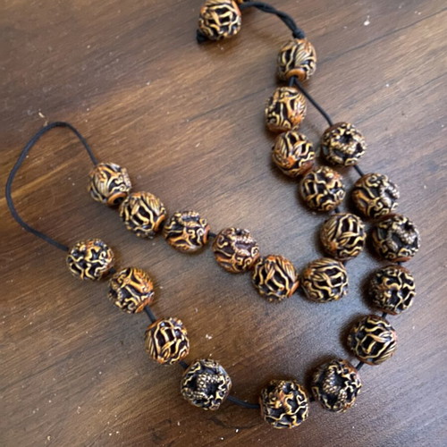 Vintage komboloi with carved dragon beads, handmade