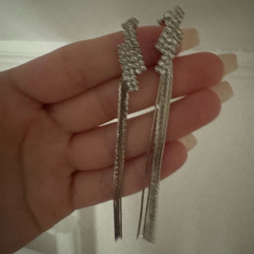 Evening silver earrings with rhinestones long