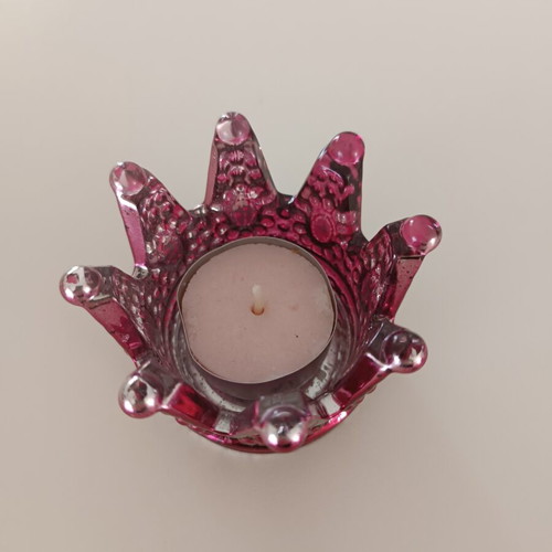 Pink Tealight Candle With Crown Holder Like New