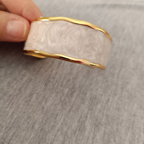 Women's cuff bracelet with white pearl enamel, new
