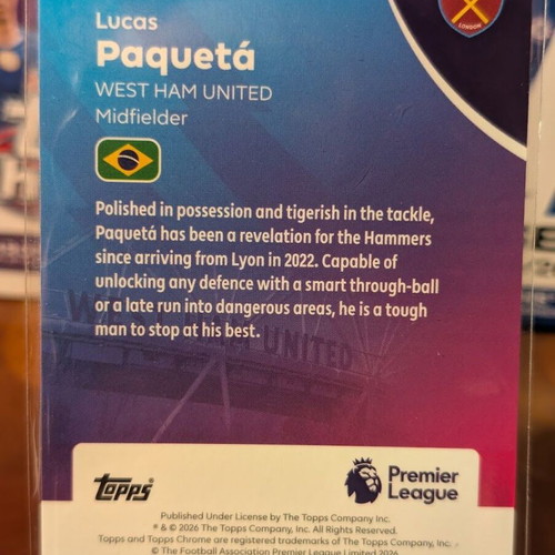 2025-26 Topps Chrome Premier League Lucas Paqueta Refractor card like new
