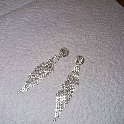 Fos screw earrings new with clasp and rhinestones silver