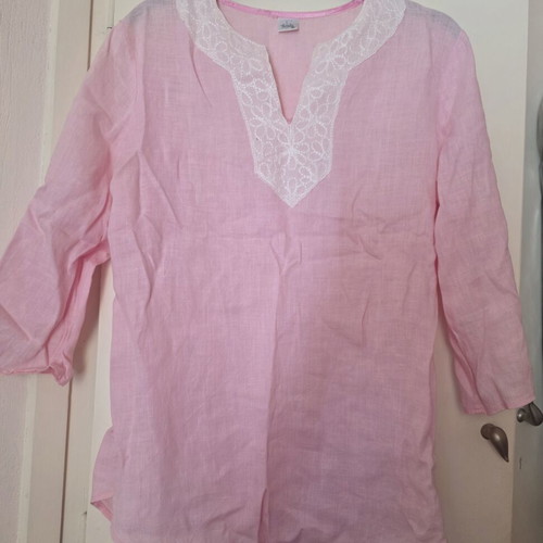 Fiorella linen tunic with 3/4 sleeves, pink