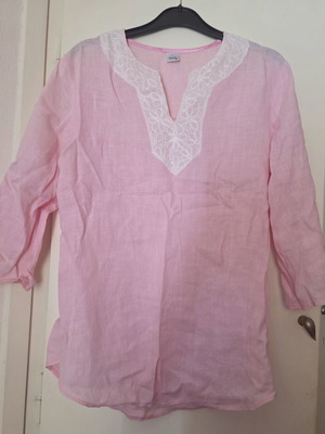 Fiorella linen tunic with 3/4 sleeves, pink
