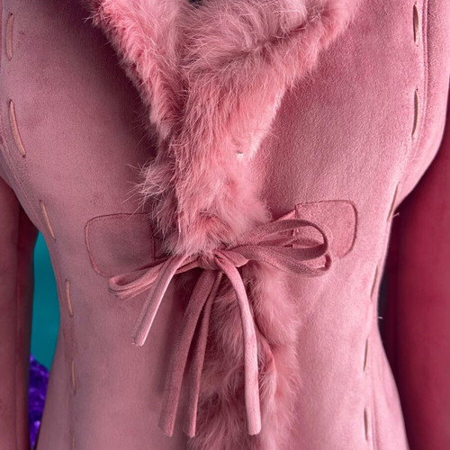 Pink Suede Coat with Real Fur Like New