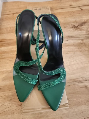 Coiled snake sculptural heel sandals, green, size 40