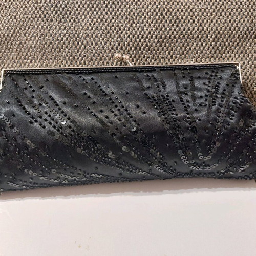 Black satin clutch bag like new with beads and sequins