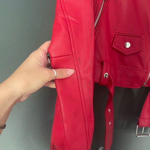 Bershka leather jacket used, red, size M