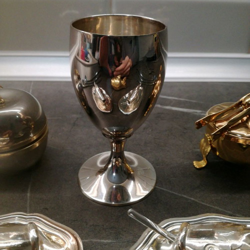 Serving set used, 14 pieces, silver-plated and gilded