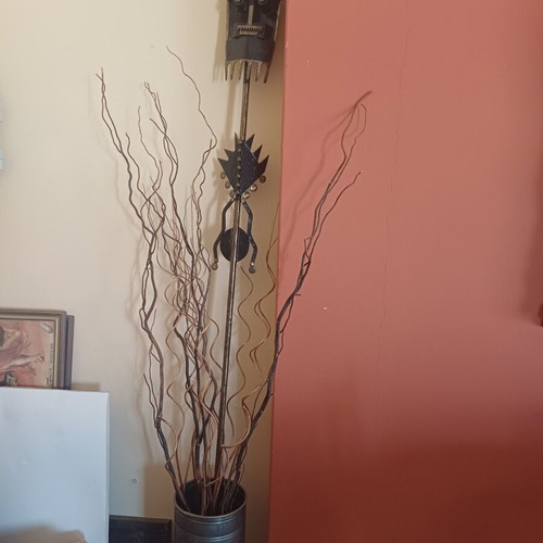 Handmade Industrial Ethnic Metal Floor Sculpture, 2.15m