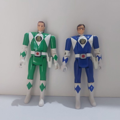 Power Rangers Flip Head Bandai green and blue figures like new
