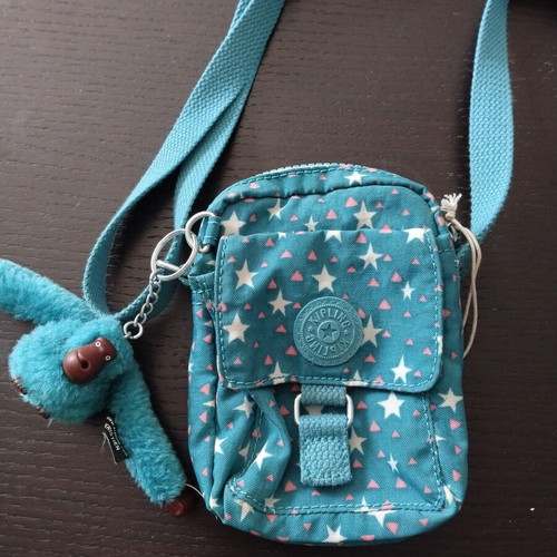 Kipling shoulder bag like new, turquoise with stars, 16x12cm