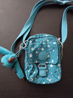 Kipling shoulder bag like new, turquoise with stars, 16x12cm
