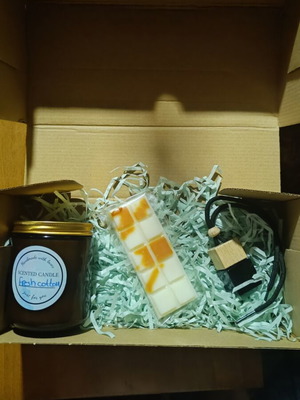 Premium Aromatherapy Gift Set with Handmade Soy Candle, Wax Melt & Car Scent