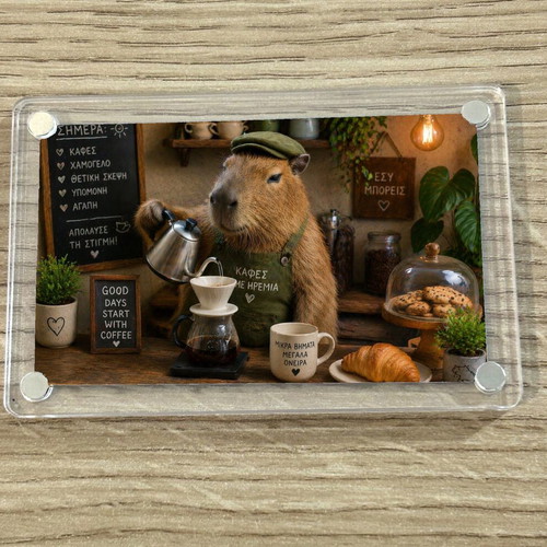 Acrylic Coffee Capybara fridge magnet new, coffee & calm vibes