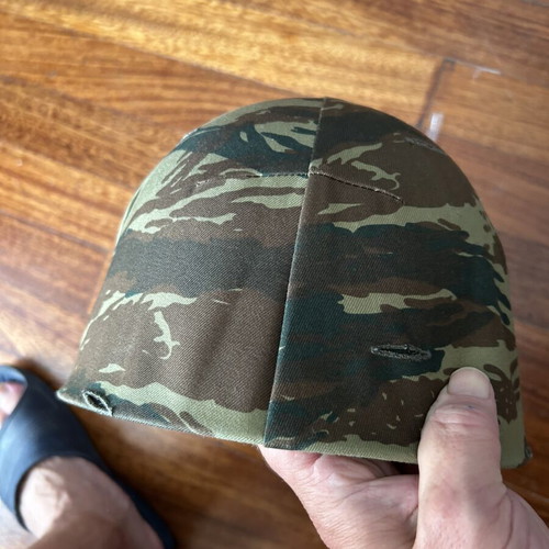 Vintage full Greek army helmet with camouflage cover, like new