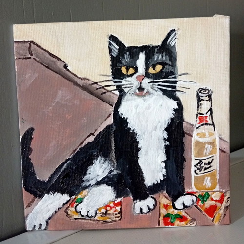 Pizza Cat acrylic painting on canvas