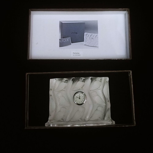 Lalique Hulotte table clock like new, French 1995